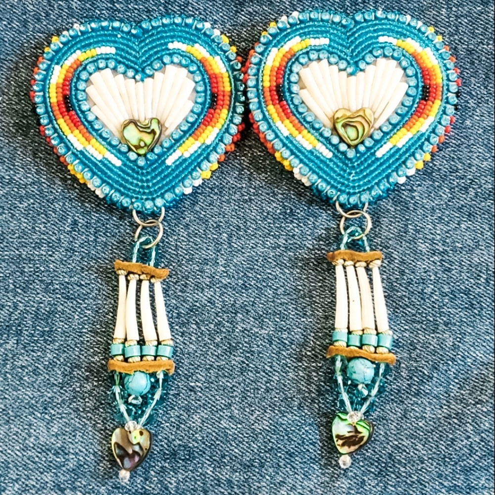 Handmade Beaded Heart Earrings